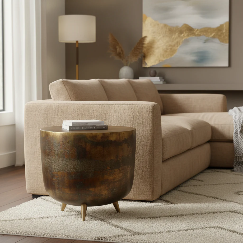 Rustic Drum-Style Aluminum Accent Table - 19W x 19D x 18H
