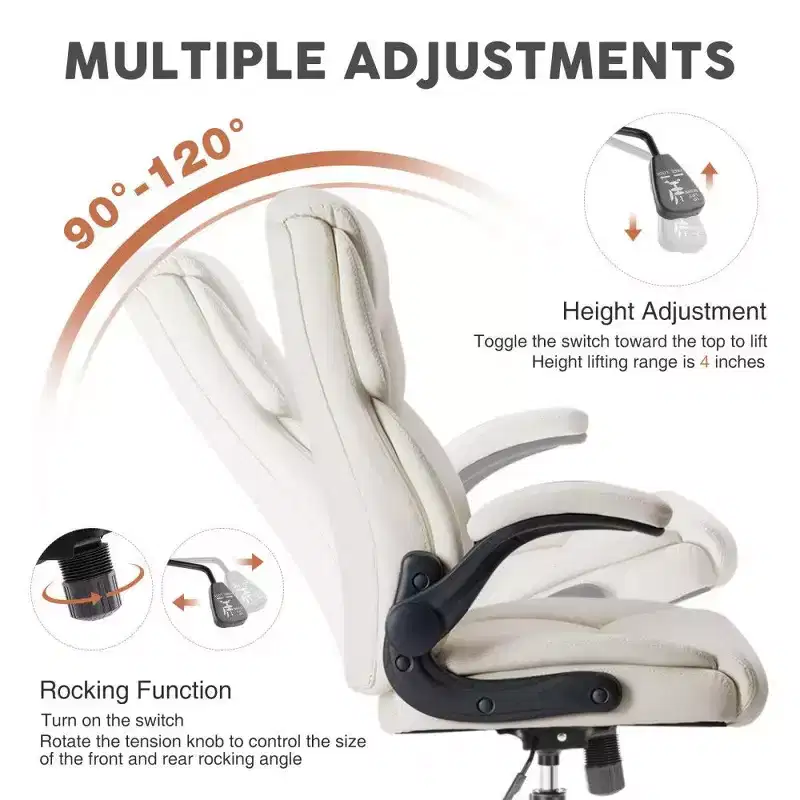 Ergonomic PU Leather Office Chair,High Back Executive Desk Chair with Flip-Up Armrests & Dynamic Lumbar Support,275LB Capacity