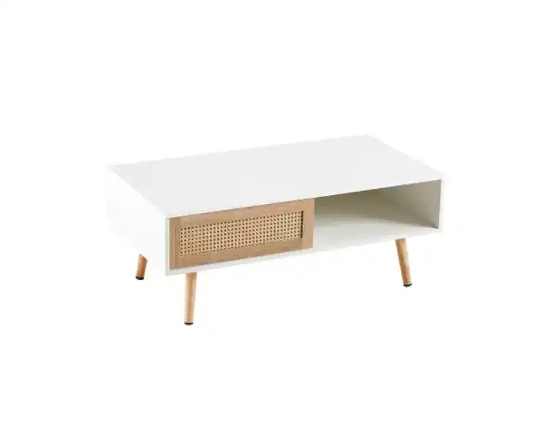 Solid Wood + MDF 41.34 Rattan Coffee Table, White