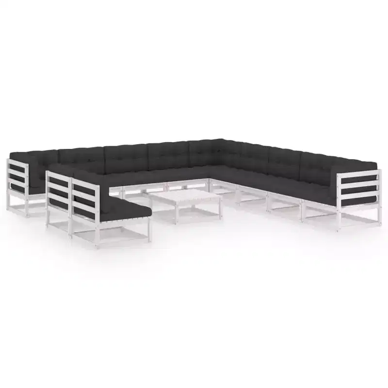 vidaXL Garden Lounge Set White Solid Pine Wood, Polyester Large