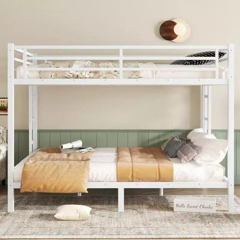 Queen Over Queen Bunk Beds for Adults,Heavy Duty Adult Bunk Beds,Metal Bunk Bed Queen Size with 2 Ladders,Noise-Free,White