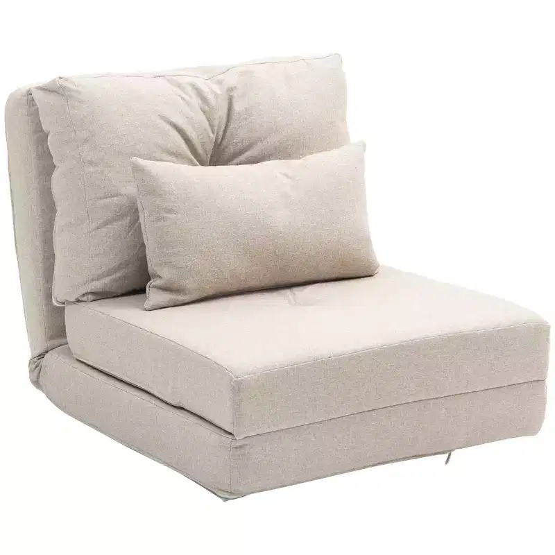 Convertible Flip Chair, Floor Lazy Sofa, Folding Upholstered Couch Bed with Adjustable Backrest, Metal Frame and Pillows for Living Room