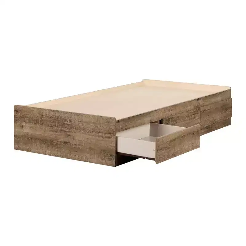 South Shore Full/Queen Musano Platform Bed Set Brown/Natural Walnut: Laminated Particle Board, No Box Spring Needed