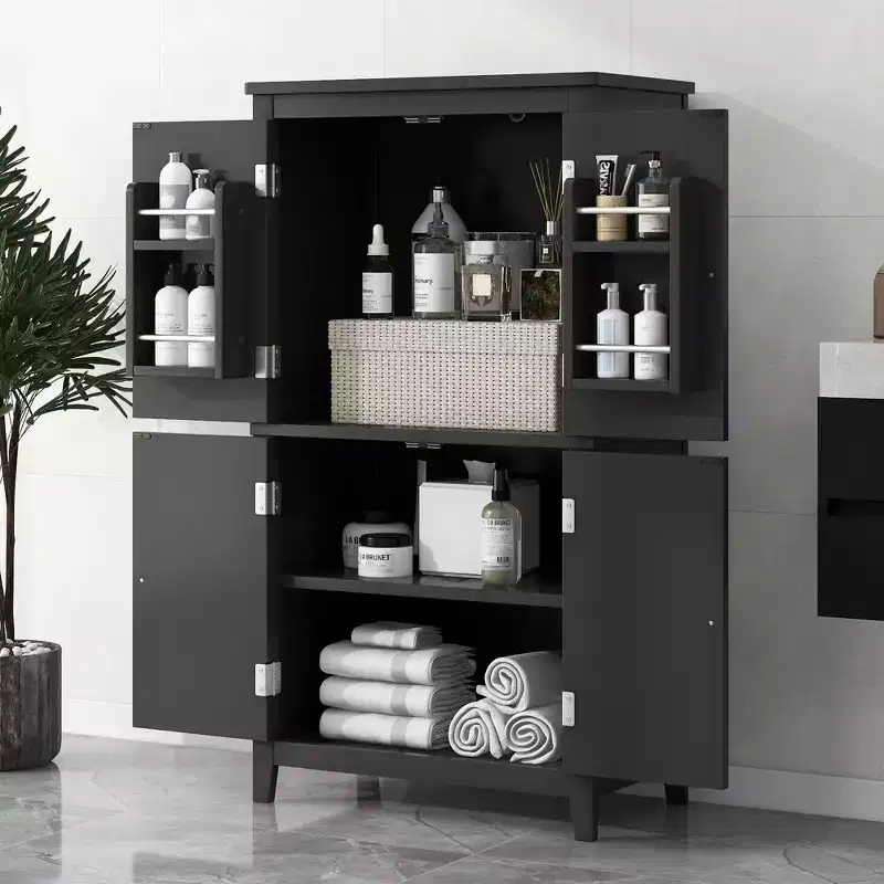 Elegant Bathroom Floor Storage Cabinet Bathroom Storage Unit Freestanding Cabinet with 4 Doors