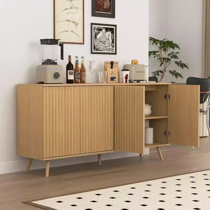 JVNOXK Modern 4-Door Wooden Storage Sideboard Adjustable shelves Extended storage space Suitable for living rooms and kitchens Natural