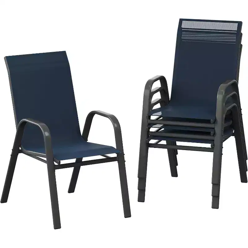 Stackable High-Back Patio Dining Chairs, Durable Metal Frame, Weather Resistant, for Garden, Deck, Backyard