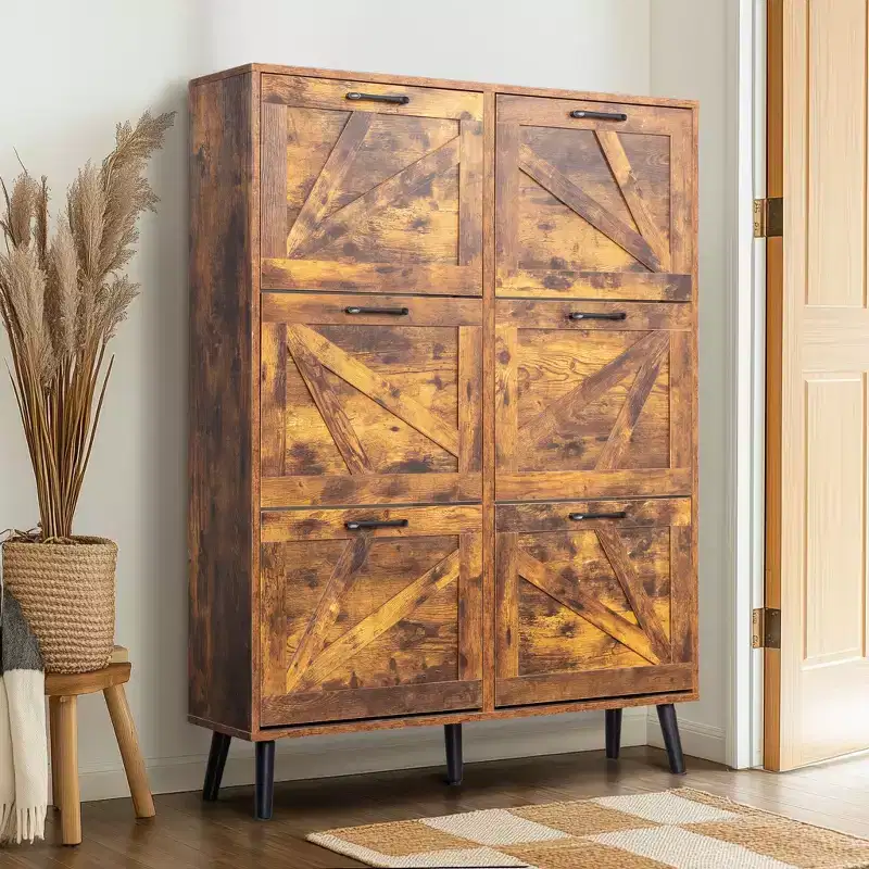 Wooden 6 Flip Drawers Shoe Cabinet