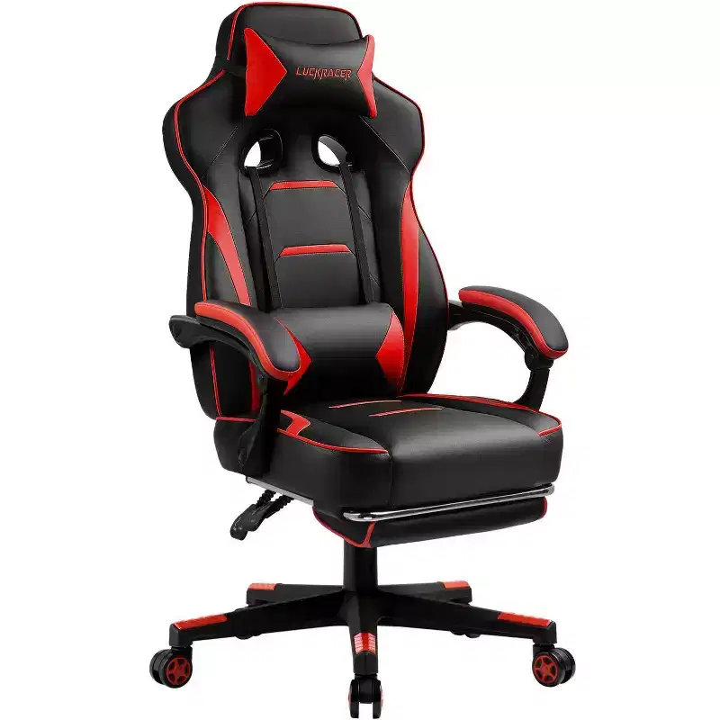 LUCKRACER Gaming Chair with Footrest High Back Computer Desk Chair Office Chair Red