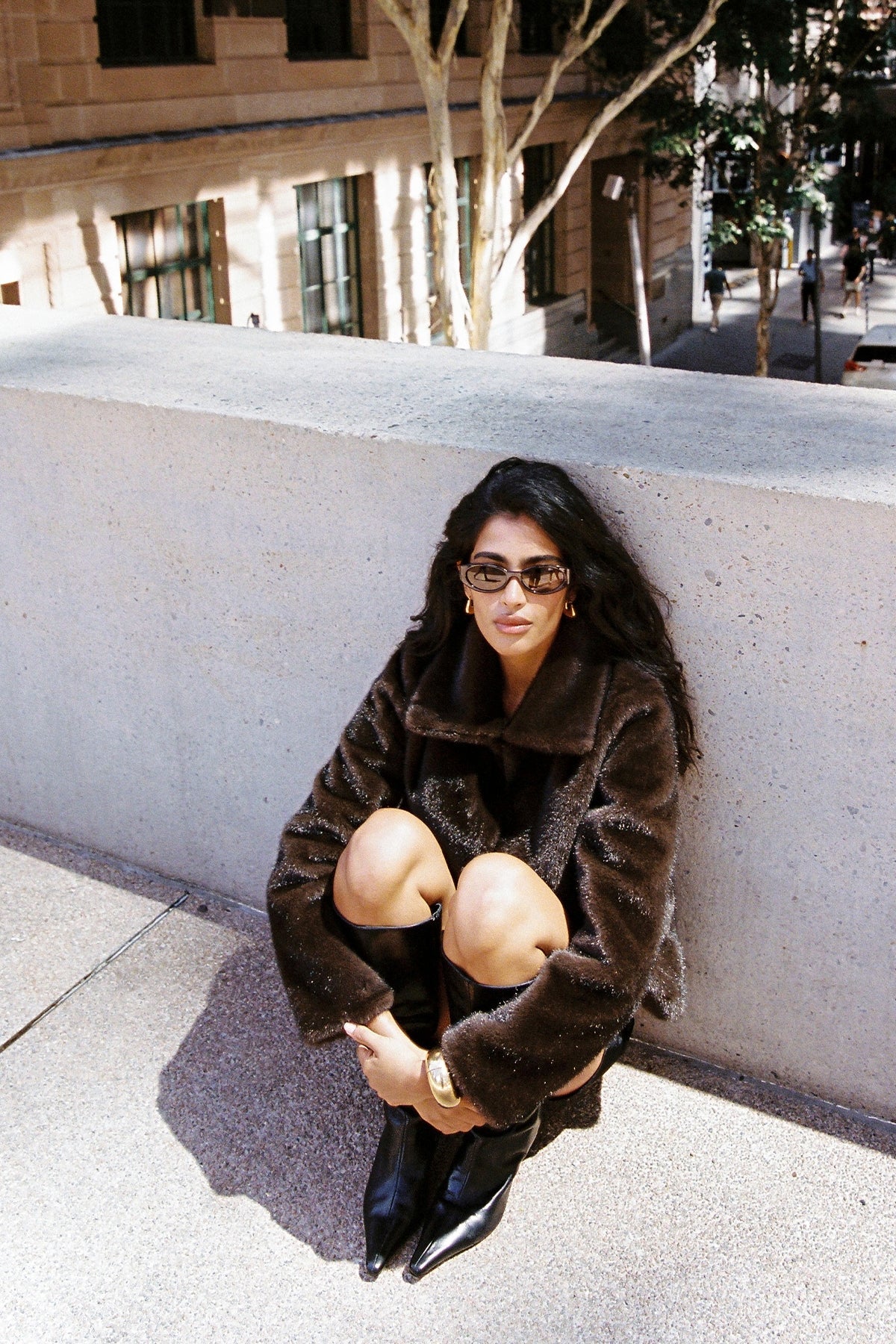 Cropped Faux Fur Jacket Brown