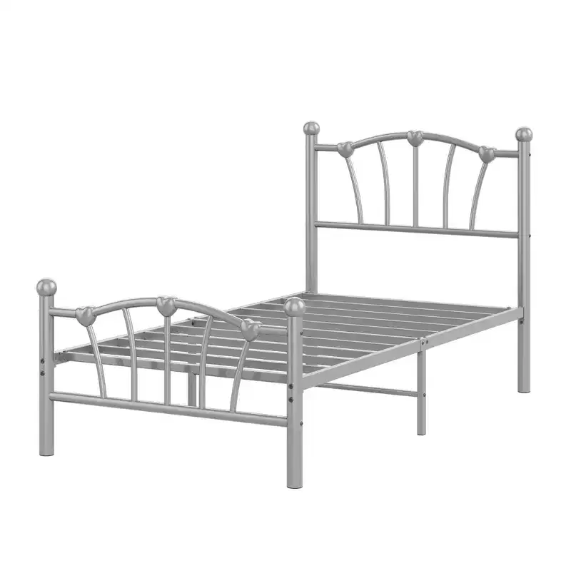 Chic Heart-Shaped Metal Platform Bed Frame - Sturdy Platform with Slat Support, Underbed Storage, No Box Spring Needed - Twin Size, White