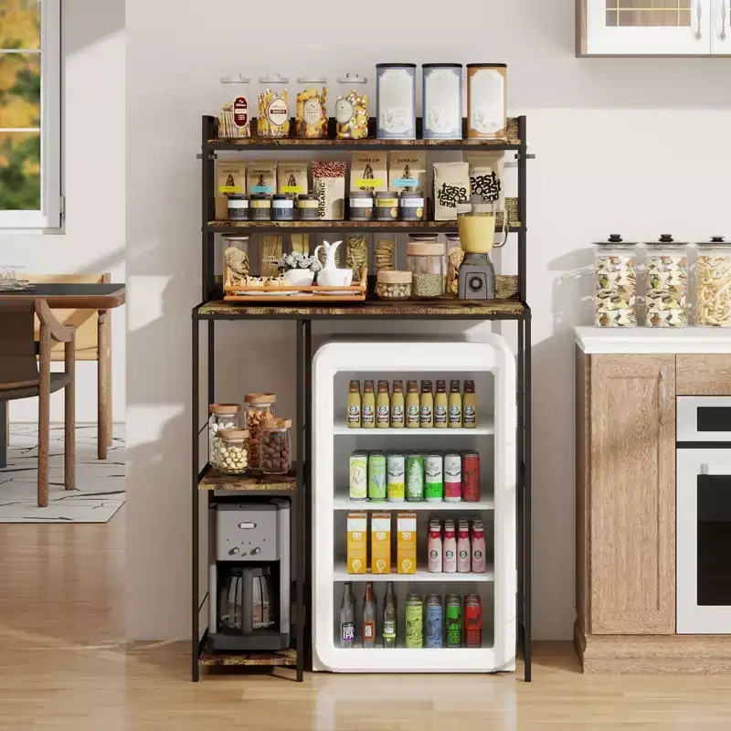 5-Tier Mini Fridge Stand with Storage Shelves and Power Outlet
