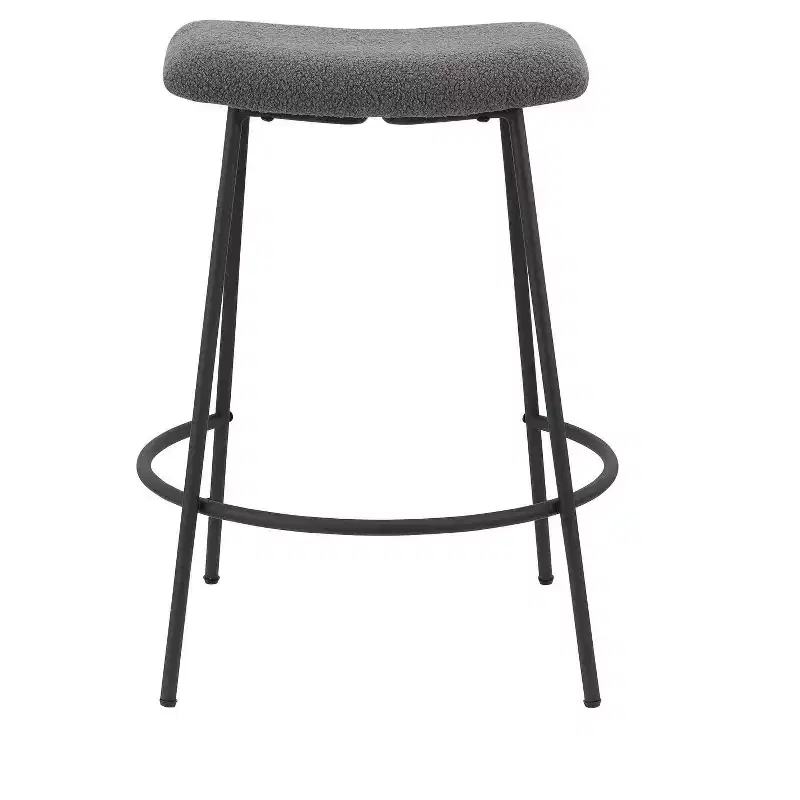 HomeRoots Set of Two 26 Gray and Black Fabric and Metal Backless Counter Height Bar Chairs