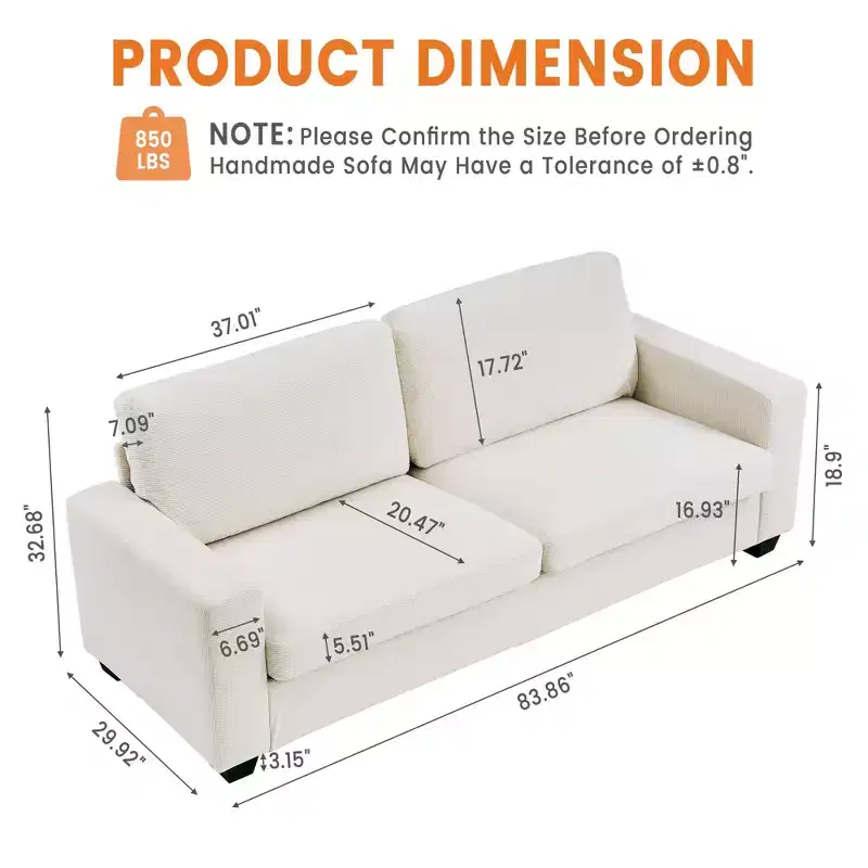 83 Inch Cloud Couch for Small Spaces, Modern 2-Seater Sofa with Cozy Deep, Plush Corduroy Apartment Sofa Bed for Living Room, Bedroom