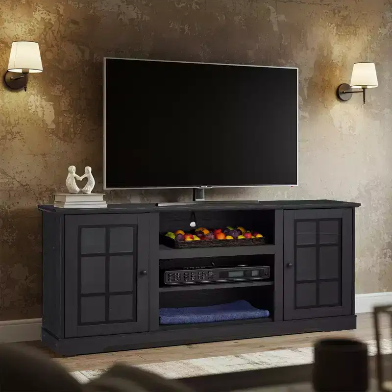 EROMMY Tv Stand With Tempered Glass Door For Tvs Up To 65
