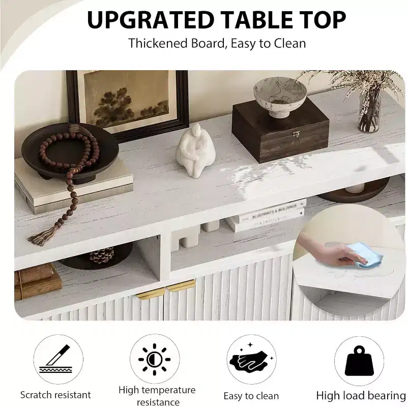 65.8 Fluted Sideboard Buffet Cabinet, 4-Door Storage for Dining/Living Room