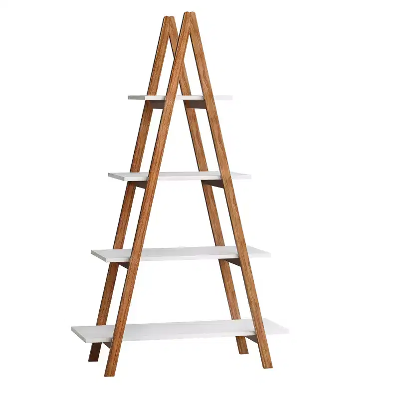 JVNOXK 4 open shelving units in different sizes, solid bamboo wood Oxford-style A-frame display bookshelves, suitable for the living room