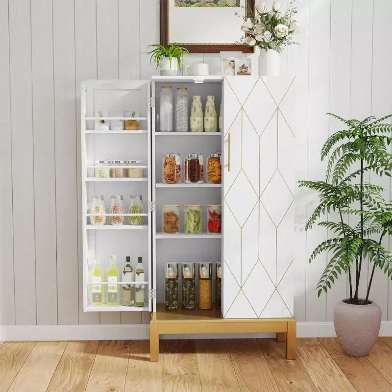 45 Tall Pantry Cabinet - Adjustable Shelves with Gold Legs