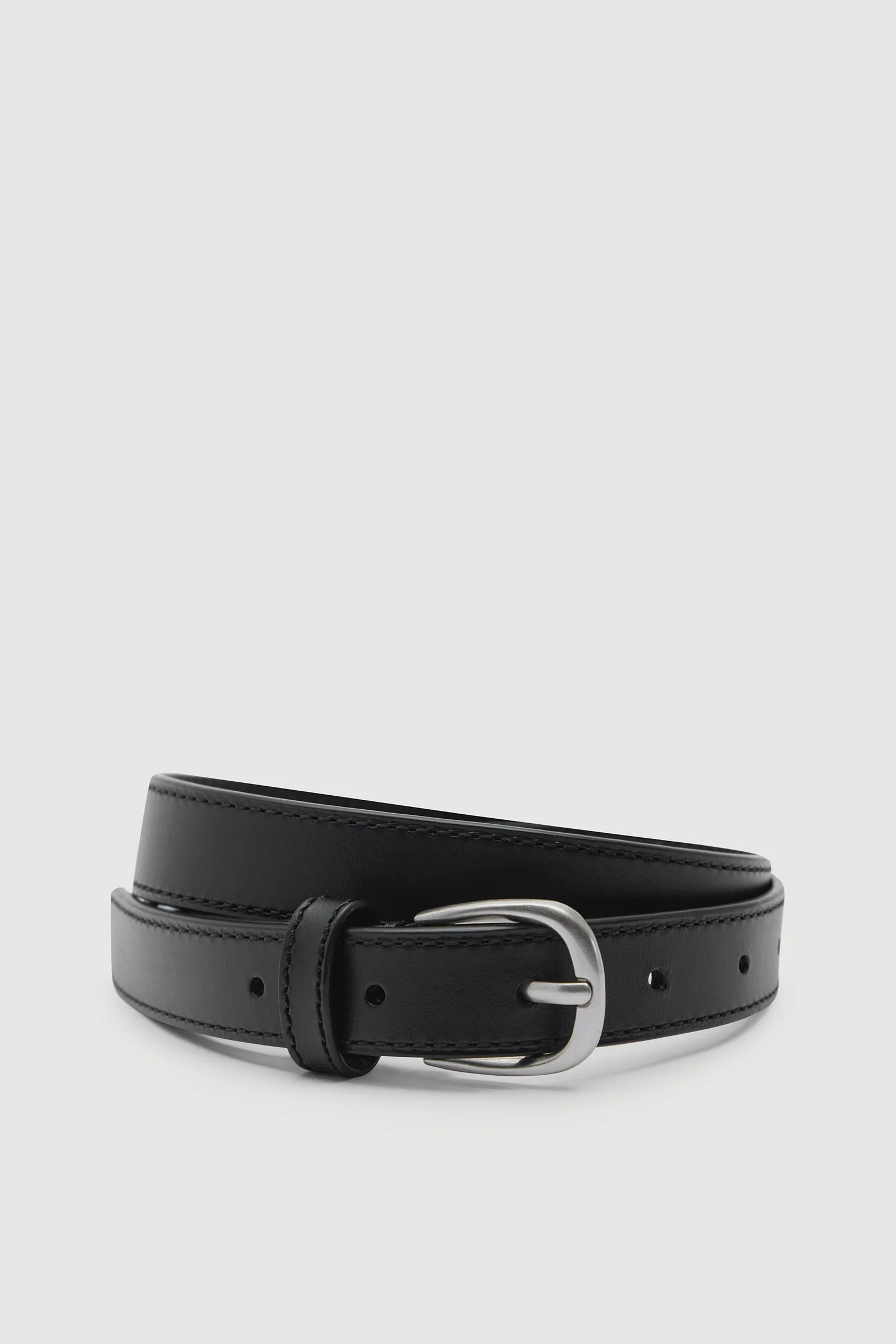 Black Brushed Nickel Slim Leather Belt