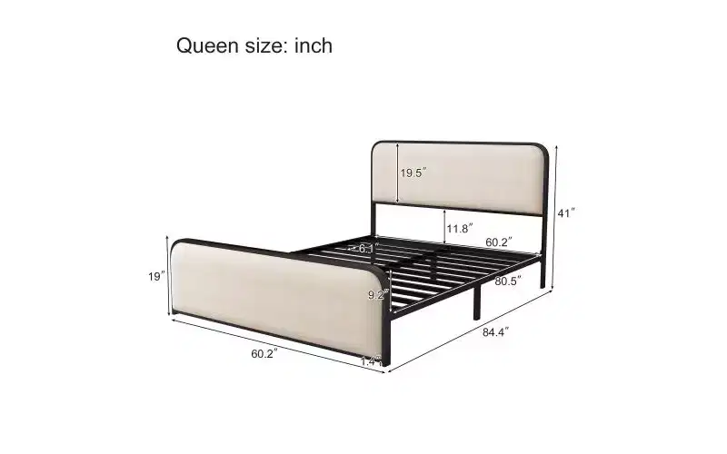 TUYOHW Queen Size Platform Bed Frame with Upholstered Curved Headboard & Footboard, Heavy-Duty Metal Bed Frame with Under-Bed Storage