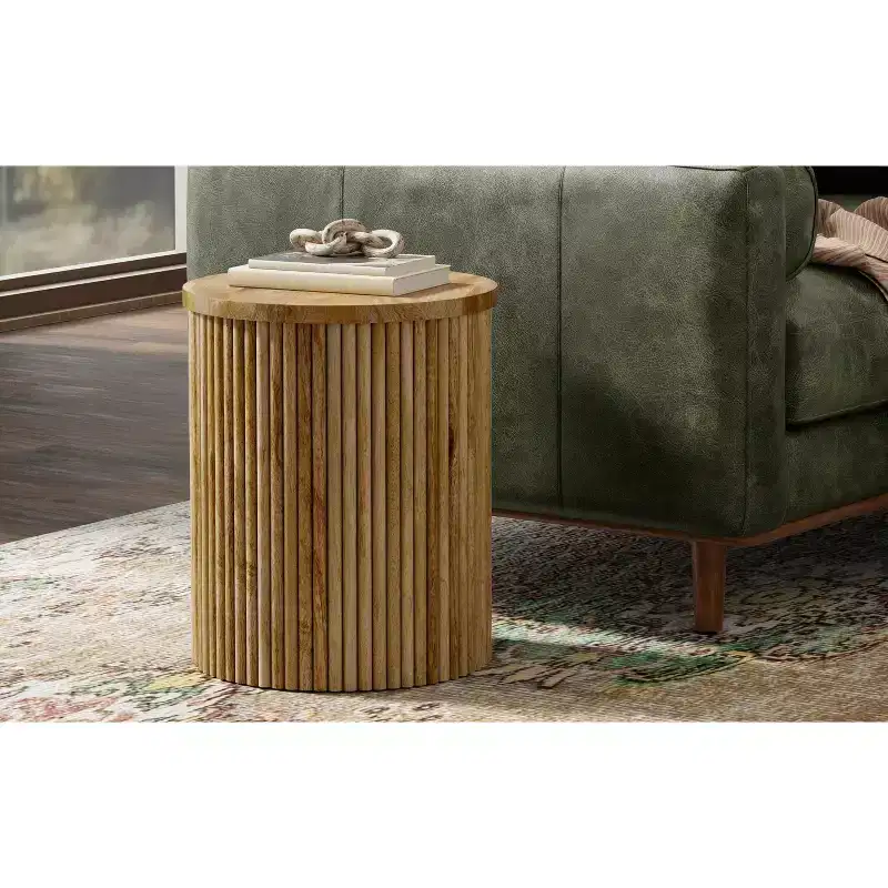 Karl 18 inch Wide Solid Mango Industrial Contemporary Accent Table, Assembled