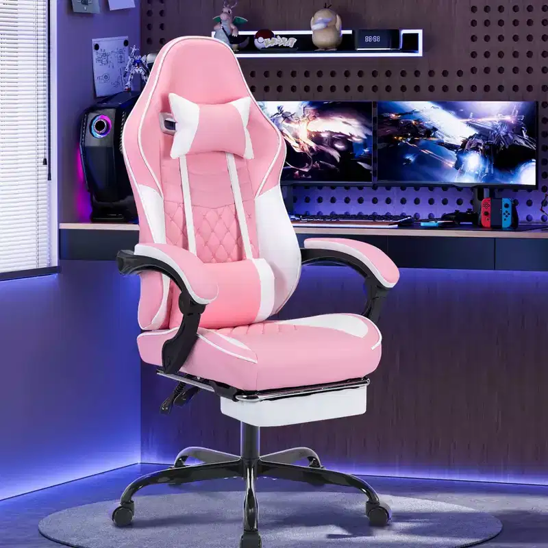 Ergonomic Gaming Chair with Massage Lumbar Support and Footrest