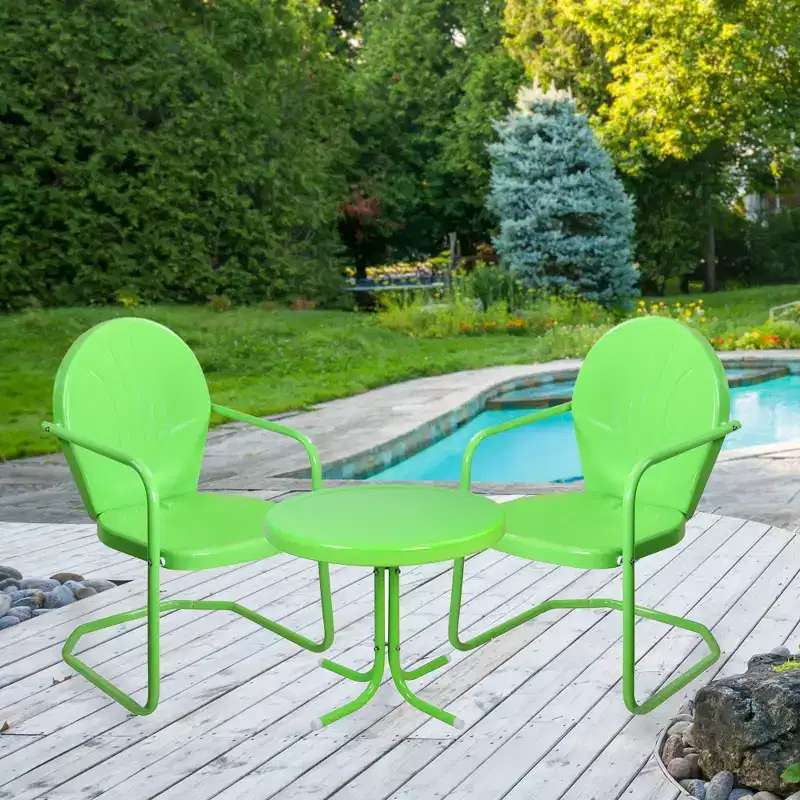 Northlight 3-Piece Retro Metal Tulip Chairs and Side Table Outdoor Set, Lime Green