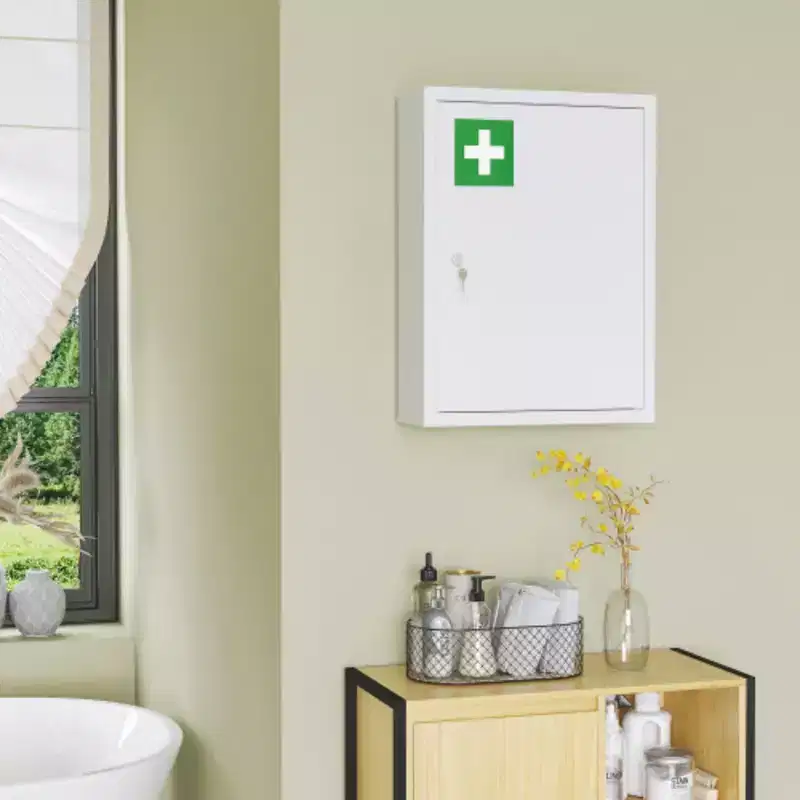 3 Tier Steel Locking Wall Cabinet, 16 x 21 Medicine Cabinet for Bathroom or Kitchen, With 2 Keys