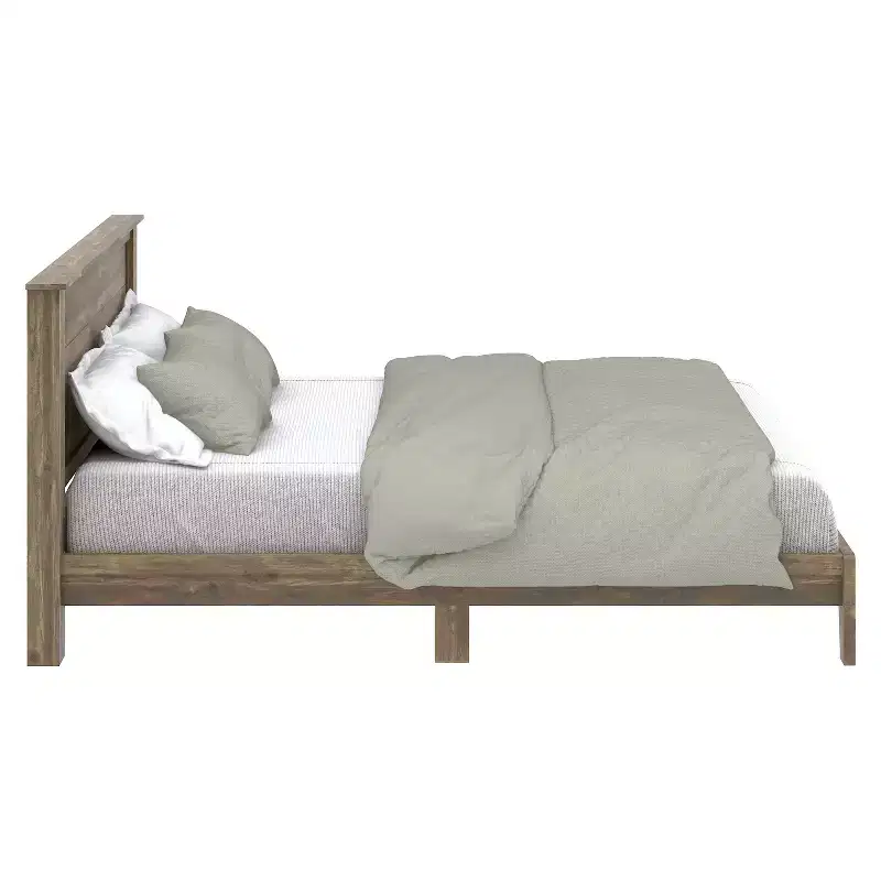 King Platform Bed with Headboard - Knotty Oak