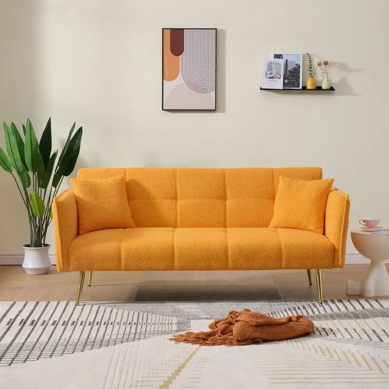 79.92 Teddy Velvet Upholstered Sofa Bed with Adjustable Back and Armrests