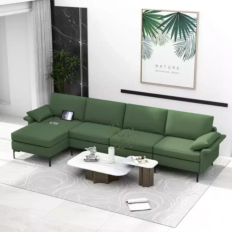 Costway L-shaped Modern Modular Sectional Sofa w/ Reversible Chaise & 4 USB Ports