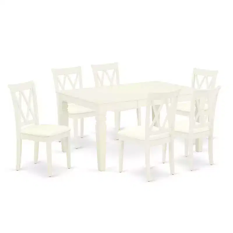 HomeStock 7-Pc Rectangle Buttermilk and Cherry Finish Solid Wood Top Dining Table with 6 Chairs with Butterfly Leaf Cross Back