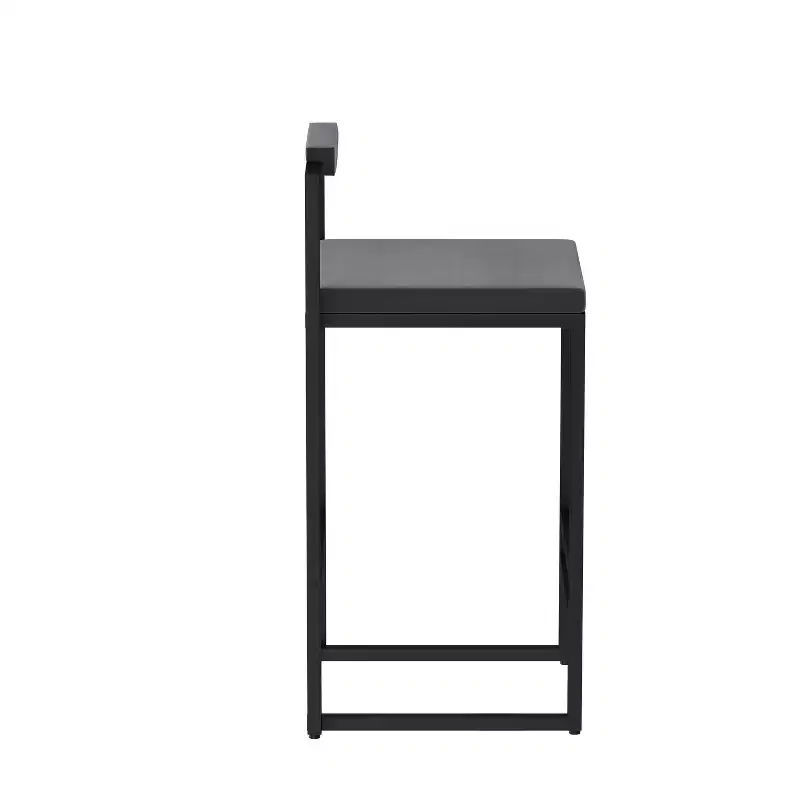 Velvet Upholstered Bar Stools Counter Height With Footrest Backrest Modern Dining Chairs Black Gray