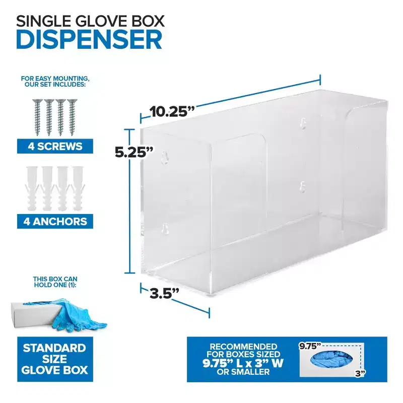 Acrylic Wall Mount Single Gloves or Tissue Box Dispenser