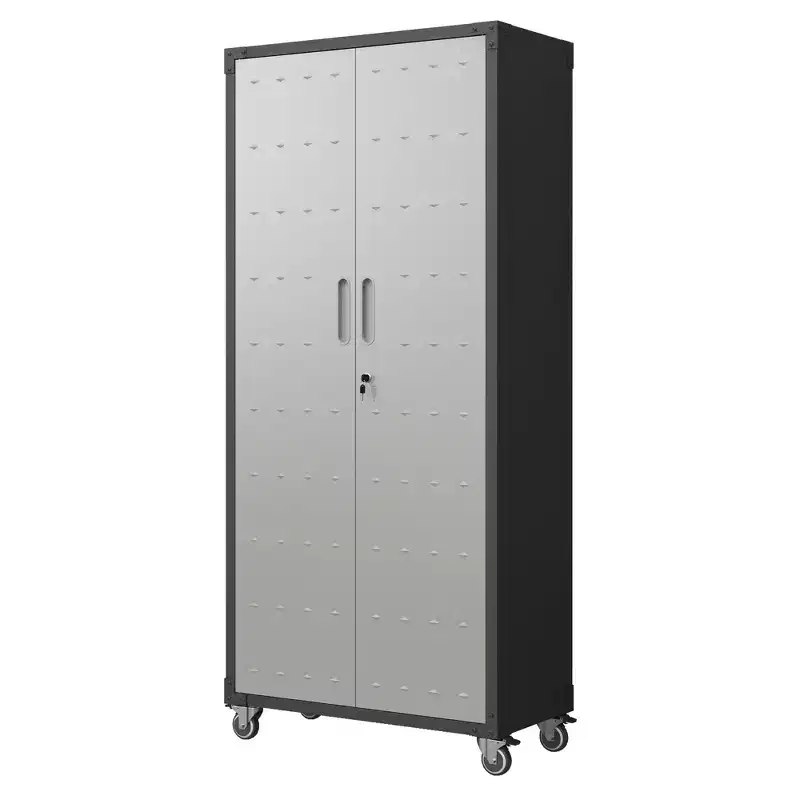 VIYET 71H Heavy-Duty Steel Garage Cabinet with Wheels & Lock - Adjustable Shelves, Hinged Doors, Mobile Organizer for Garage/Home/Office/School