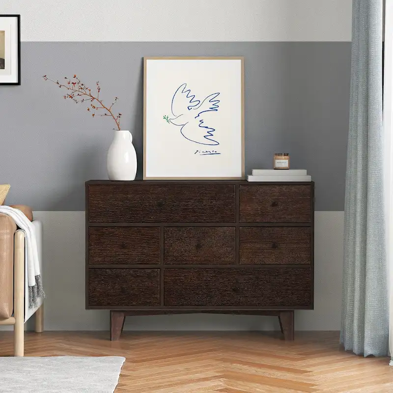 Solid Birch Wood Buffet Console with Drawers & Soft-Close Slides – Brown / Walnut, Multi-Layer Spray Finish