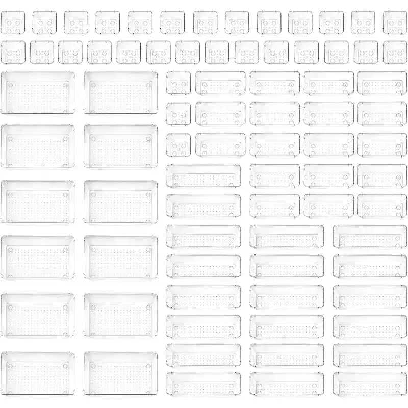 Plastic Drawer Organizers Set,Pack of 72 Colour:Clear