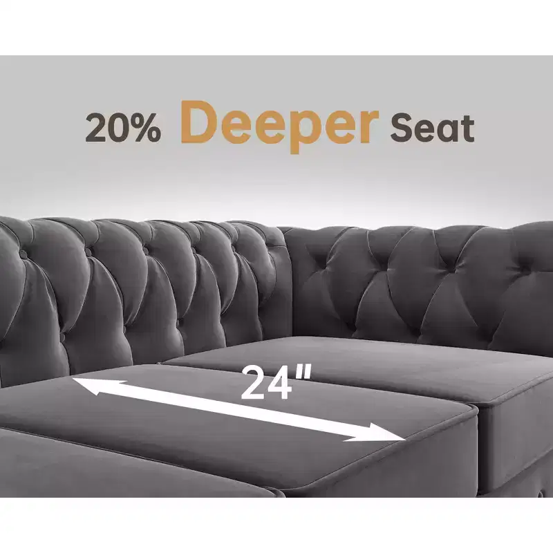 82 in. Chesterfield Rolled Arm Couch 3-Seater Removable Cushions Sofa in Gray-Morden Fort