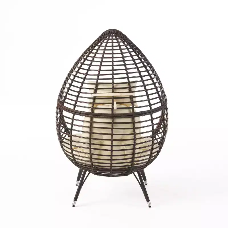 GDFStudio Jeffrey Teardrop Wicker and Iron Lounge Chair with Water-Resistant Cushion