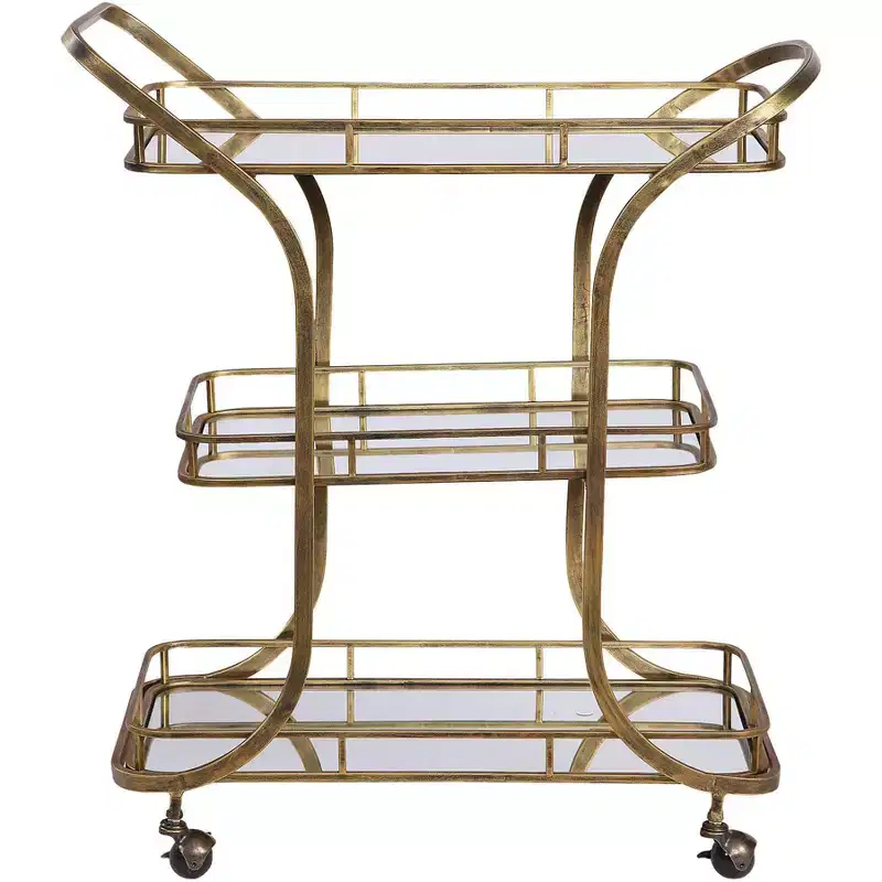 Uttermost Stassi 33 Wide Antiqued Gold Serving Bar Cart