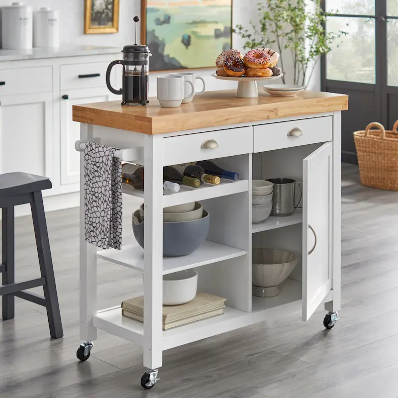 Simple Living Martha Rolling Rubberwood Kitchen Cart
