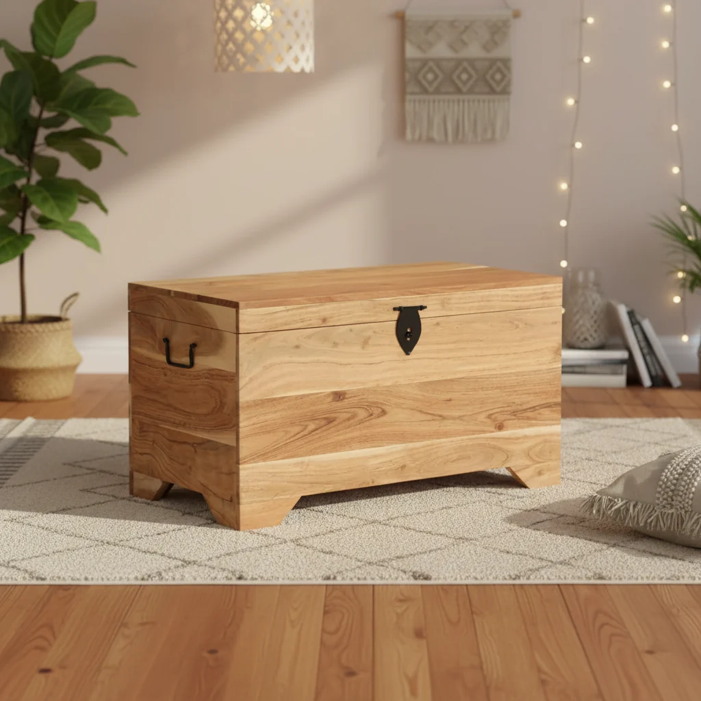 Solid Acacia Wood Storage Chest - 28.7 x 15.4 x 16.1 in