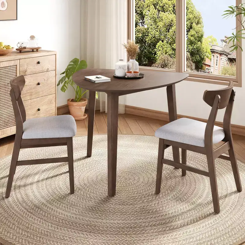GDFStudio Delgado 3-Piece Modern Table Set with 2 Curved Wood Chairs