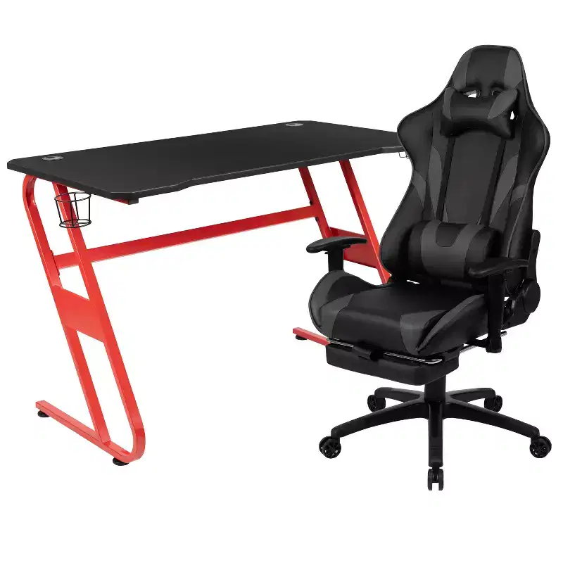 Emma and Oliver Desk Bundle - Gaming Desk, Cup Holder, Headphone Hook and Reclining Chair