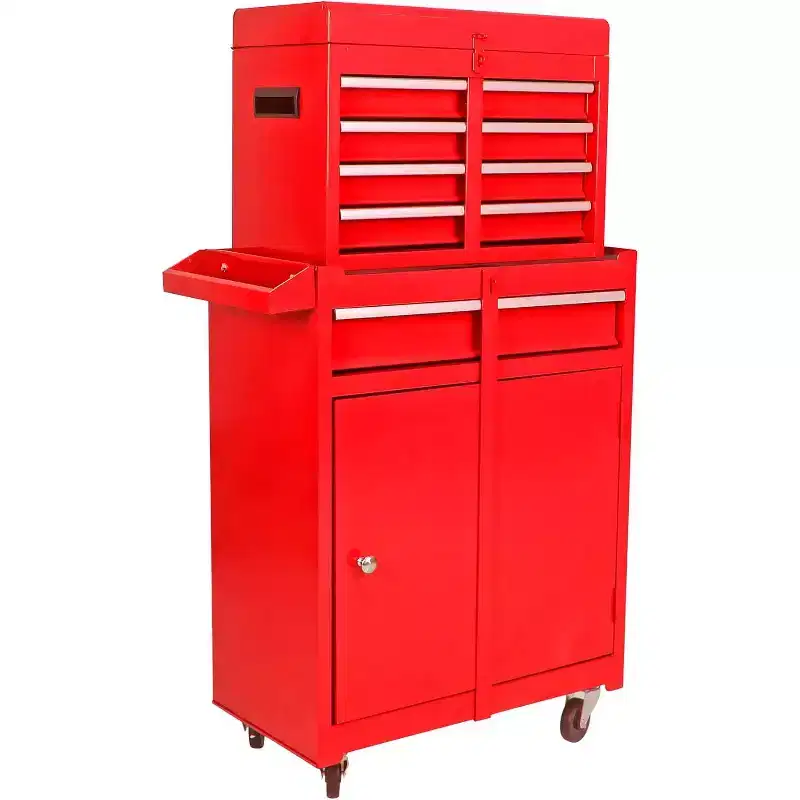5-Drawer Rolling Tool Chest, with Adjustable Shelf & Detachable Portable Storage Organizer Trolley for Garage, Warehouse, Workshop, Red