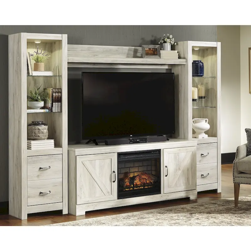 Whitewash Entertainment Center with Electric Fireplace 103.5