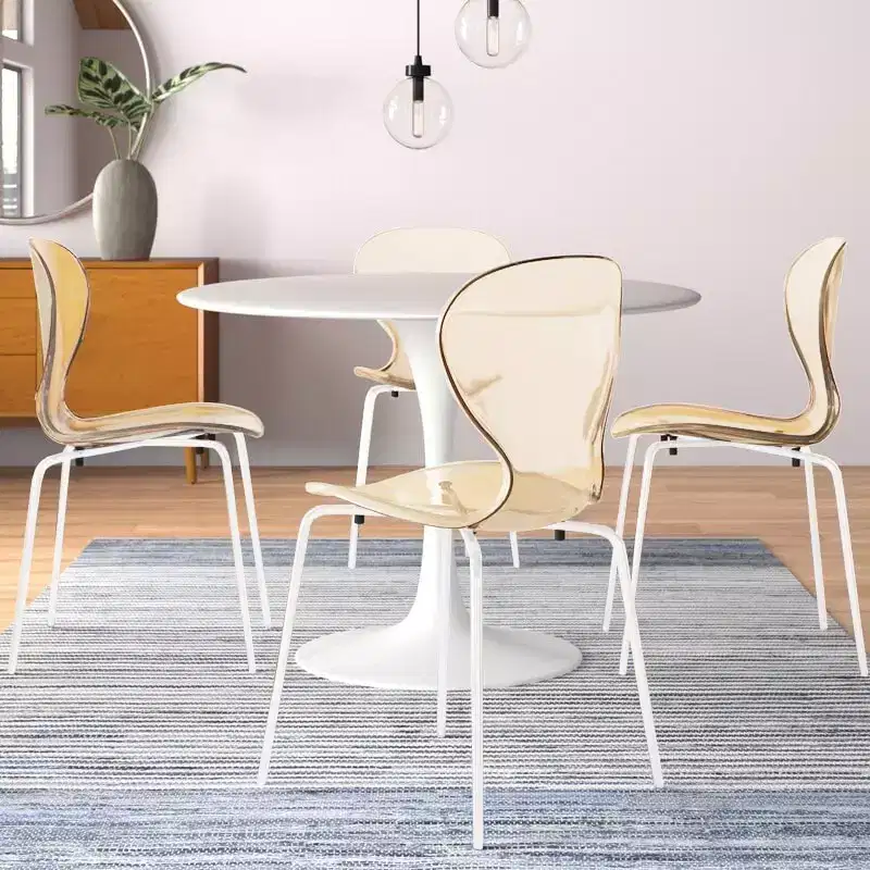 LeisureMod Bristol 5-Piece Dining Set Round Dining Table, 4 Plastic Dining Chairs White Legs