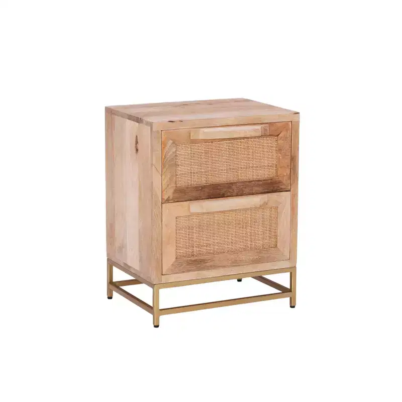 Gordon Transitional 2 Natural Cane Drawers Cabinet with Gold Metal Base - Powell