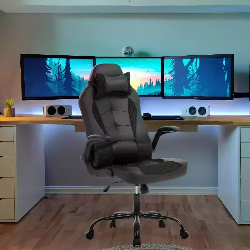 BestMassage Gaming Chair Office Chair Computer Desk Chair with Lumbar Support and Adjustable Headrest and PU Leather Gamer Chair for Adults
