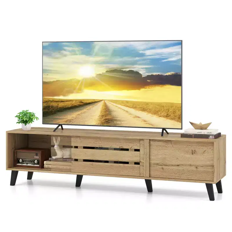 TV Stand for 80'' TVs w/Sliding Door Cabinets Storage Shelves Cable Management