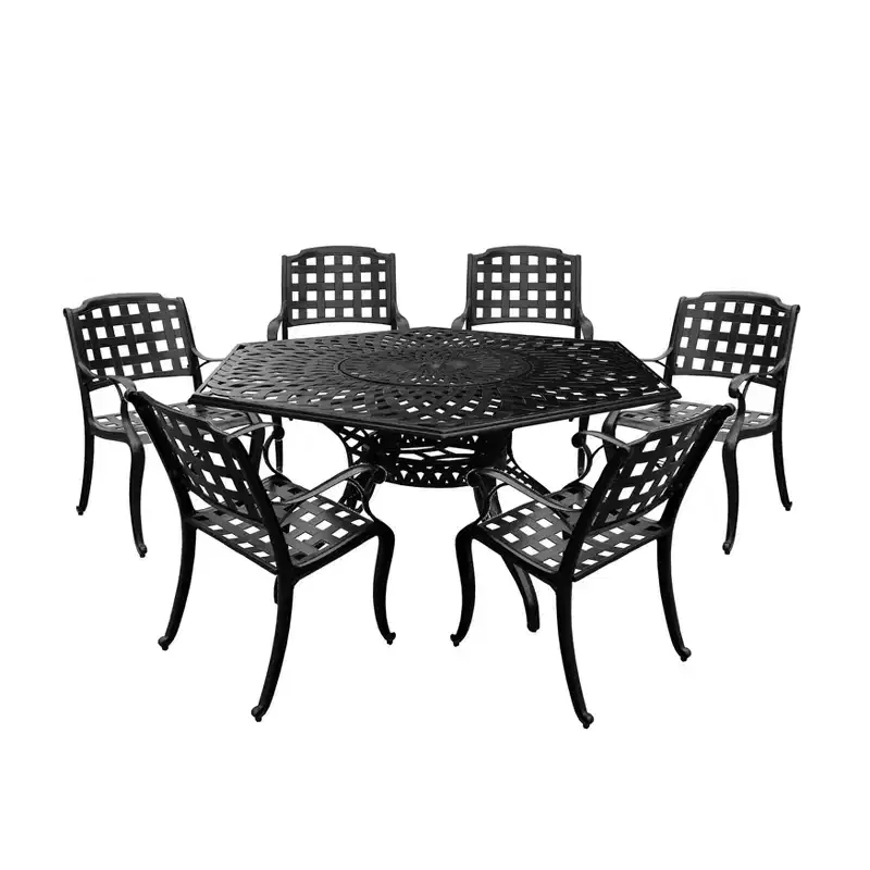 7pc Patio Dining Set: UV-Resistant Aluminum Table & Checker Chairs - Oakland Living